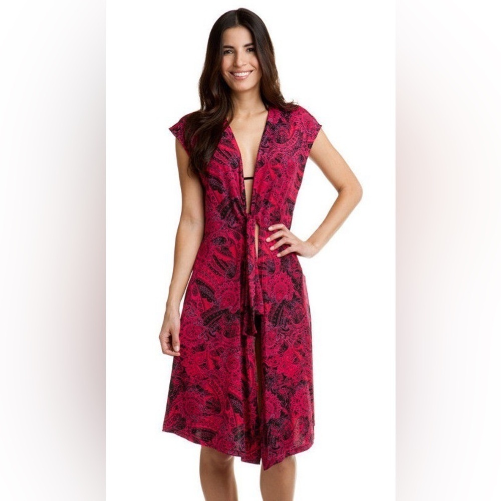 Miraclesuit Cap Sleeve Jersey Paisley Park Cover Up Tie Front Dress size L